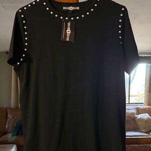 Black Studded Short Sleeve Top